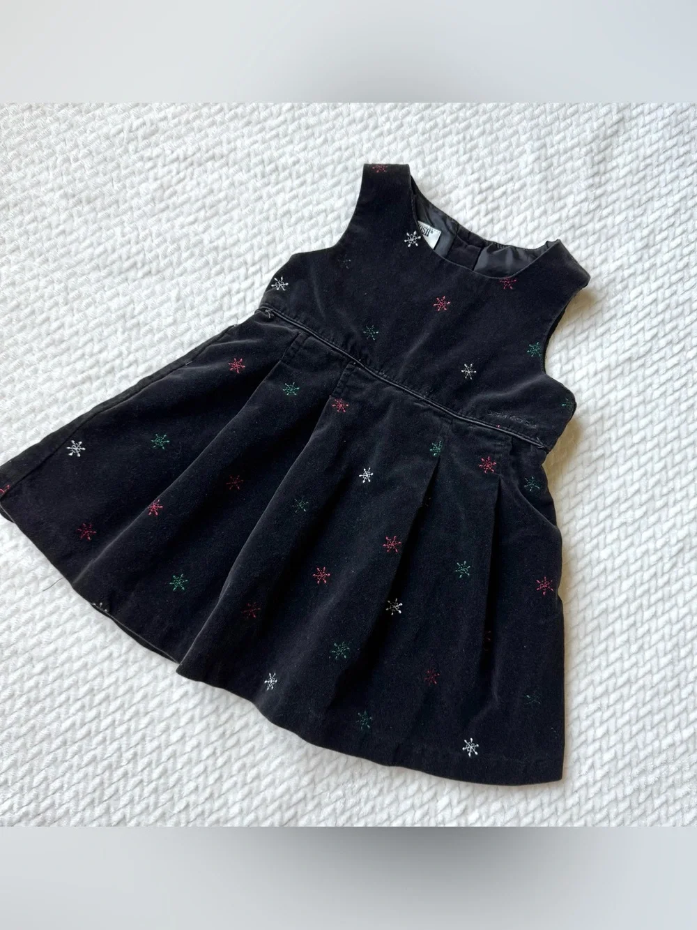 VTG 90's Y2K OshKosh B'Gosh Velvet Holiday Snowflake Dress 3T Black Embroidered